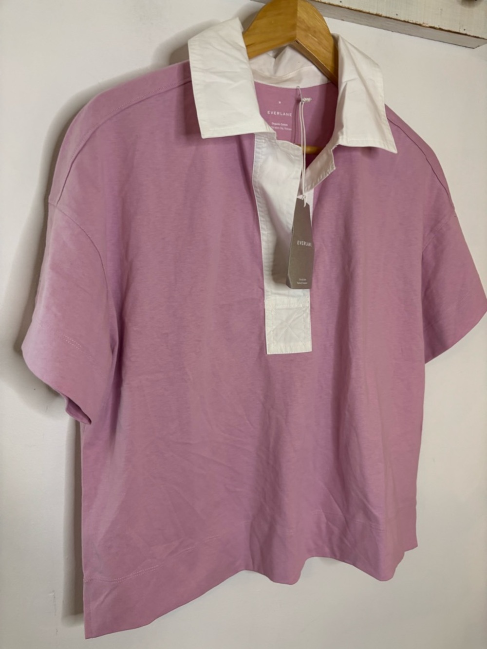 Everlane The Retro Jersey Polo Boxy Top Lilac with White Collar NWT - Picture 3 of 8